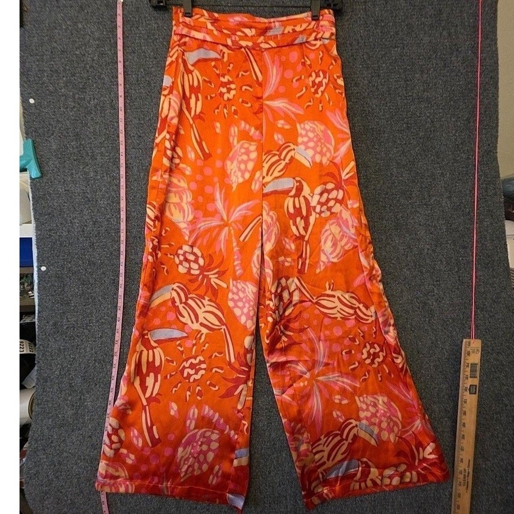 House Of Harlow 1960 Pants Womens M Orange Satin Tropical Wide Leg Pull On